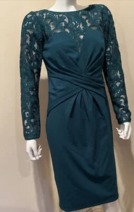 Tadashi Shoji Illusion Lace Long Sleeve Sheath Green Sz Small Dress New - Picture 1 of 4