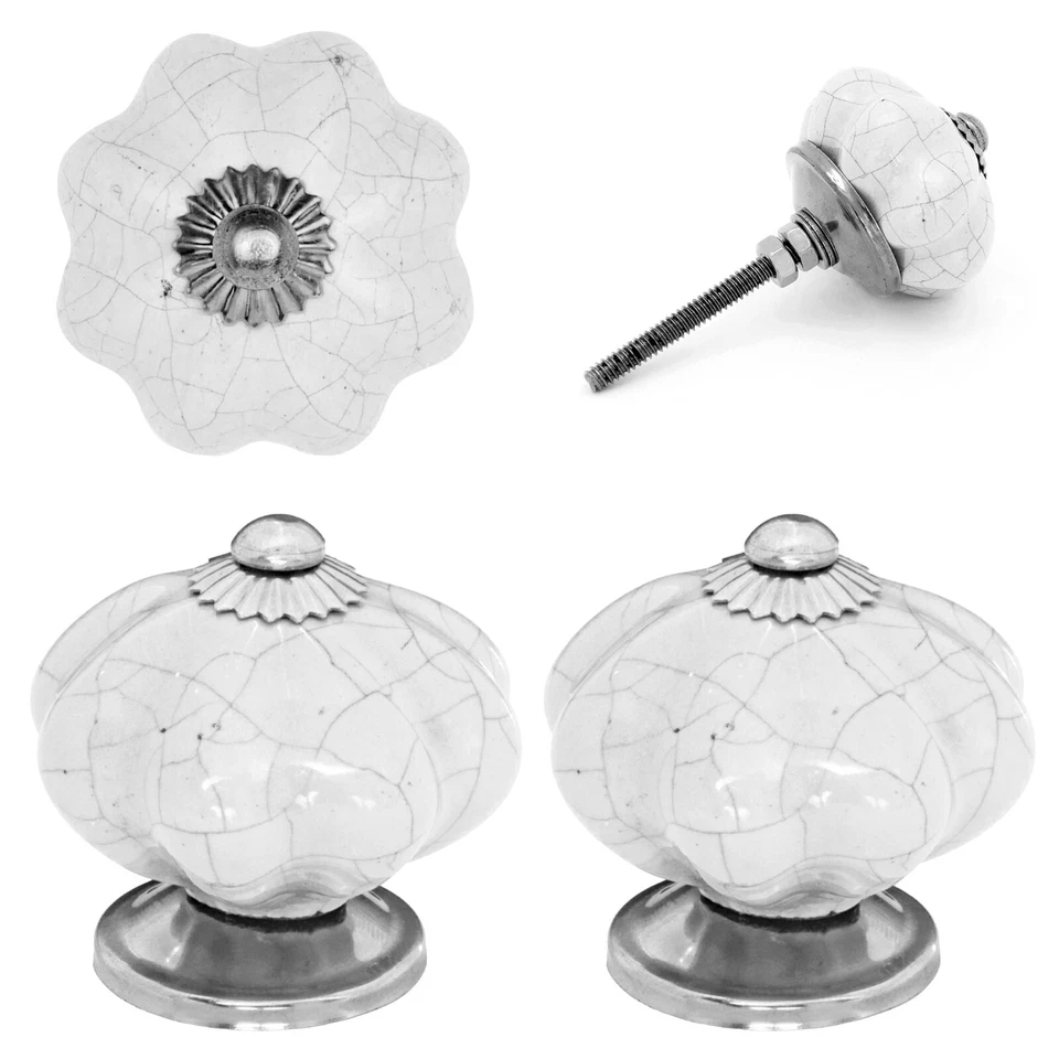 ⭐ Pumpkin White Crackle Ceramic Door Knobs Cabinets Cupboard Drawer Pulls Handle - Image 1 of 1