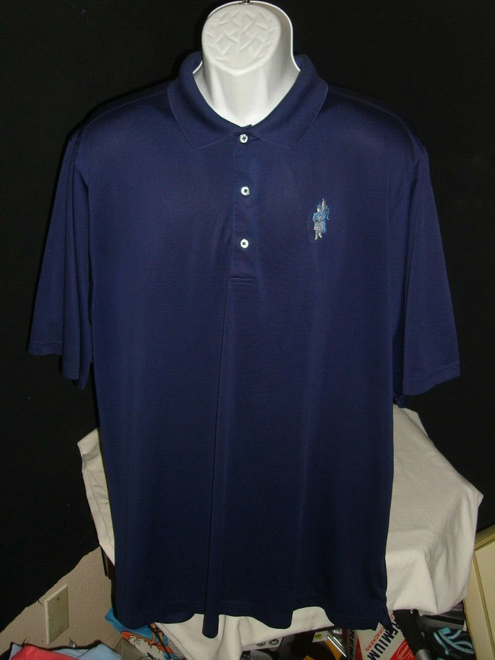 CAMISA POLO DONALD ROSS AZUL SÓLIDO 100% POLIÉSTER S/S TALLA XL "PRESTWICK C.C." LOGOTIPO Foto 1 de 4