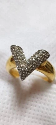 Louis Vuitton Essential V Ring Strass GP Rhinestone Gold M68036 US 5.5 Authentic - Image 1 of 4