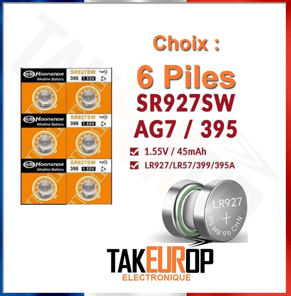 6 Piles Montre 1.55V 395 399 SR927SW SR57 SR927 V395 V399 AG7 LR57 pile battery - Photo 1/1