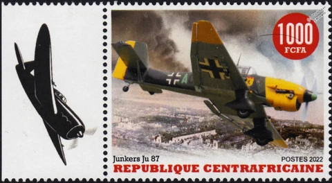 WWII Luftwaffe JUNKERS Ju.87 STUKA Bomber Aircraft Stamp (2022 Central Africa) Cover