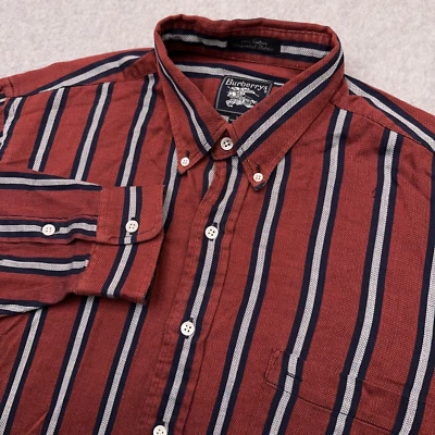 Vintage Burberrys Button Down Shirt Men's Large Red Striped 70s 80s Made in USA Foto 1 de 4