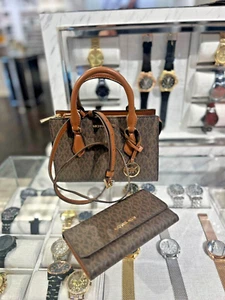 Michael Kors Sheila Small Satchel Crossbody Bag Handbag + Trifold Wallet Brown - Picture 1 of 17