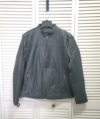 NWT $398 Michael Kors Mens Leather Racer Jacket Dark Grey XL - Image 1 of 4