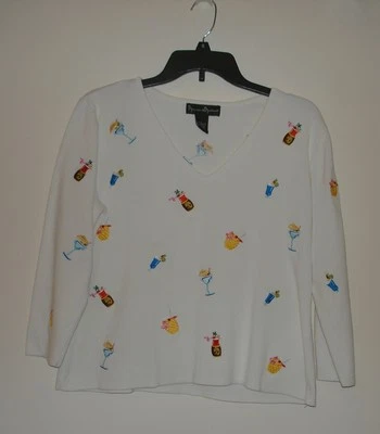 Mercer & Madison LADIES White Cotton LONG SLEEVE EMBROIDERED TOP Size L - Image 1 of 2
