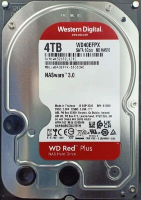Western Digital WD Red Plus 4TB Hard Disk 3.5” NAS RAID SATA 5400 RPM WD40EFPX - Immagine 1 di 4