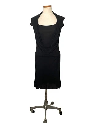 MCQ Alexander McQueen Black Dress M Draped Cowl Neck Cap Sleeves 100% Viscose - Image 1 of 4
