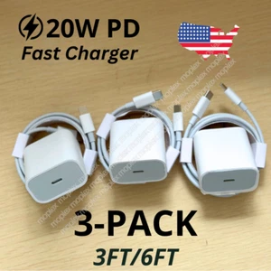 3Pack 20W Upgrade Fast Charger Block Type C Cable For iPhone 14 13 12 11 Pro Max - Picture 1 of 18