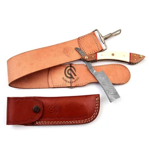 Handmade Straight Razor , With Leather Strop Damascus Steel Beauty Shaving Razor - Picture 1 of 5