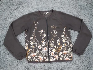 Maurices Jacket Womens Medium Gray Floral Print Sheer Polyester Lightweight Zip - Picture 1 of 12