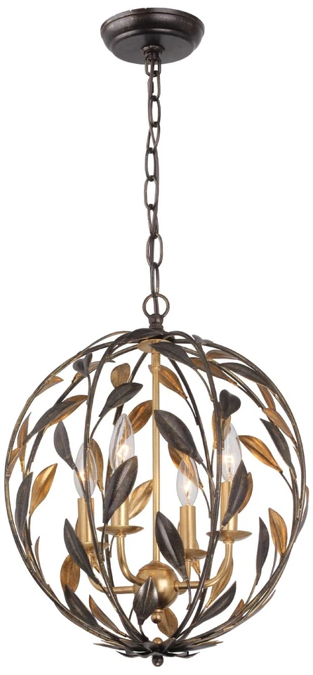 Araña Crystorama Broche 16" Ancho Inglés Bronce Hierro Forjado Hoja Foto 1 de 1