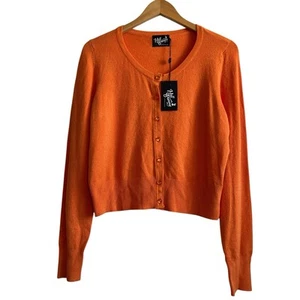 Hell Bunny NEW 2X Paloma Orange Cropped Cardigan Pinup Retro Cardigan Rockabilly - Picture 1 of 8