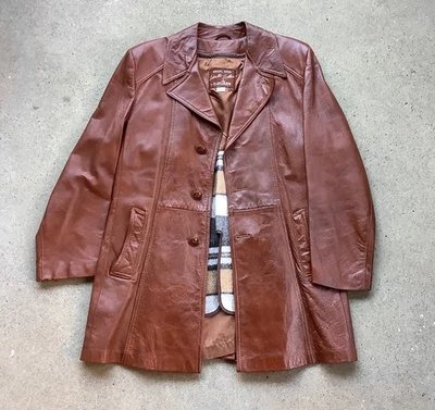 Chaqueta de Cuero Cabretta Gris Años 70 De Colección Piel de Ángel 3 Botones Abrigo Club de Lucha 42 Reg Foto 1 de 4