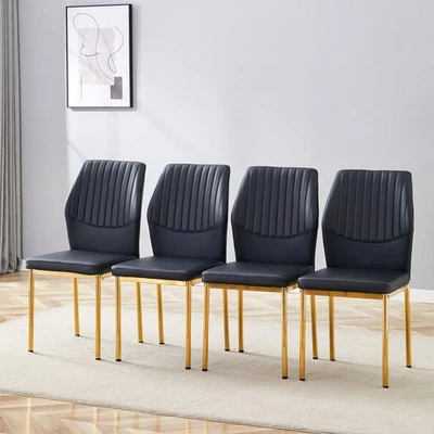 Set of 4 Black PU Leather Dining Chairs Kitchen Chairs Armless Gold Metal Legs - Image 1 of 4