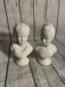 Vintage Victorian Boy & Girl Bust White Ceramic Decor - Picture 1 of 7