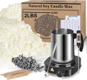 Soy Wax Candle Making Kit Supplies With Melter, Natural 2lbs, black - Picture 1 of 8