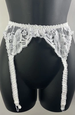 Vtg Victoria Secret Gold Label White Lace Stretch Garter Belt Size S - Image 1 of 4