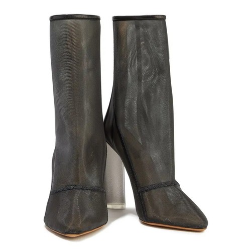 Stivaletti Yeezy nuovi con etichette in pelle a rete a punta neri da donna 35 35 5 US 5