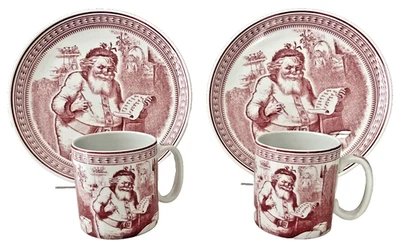 Spode Saint Nick Plate Mug Set x2 Williams Sonoma Red England Christmas 2004 - Image 1 of 4