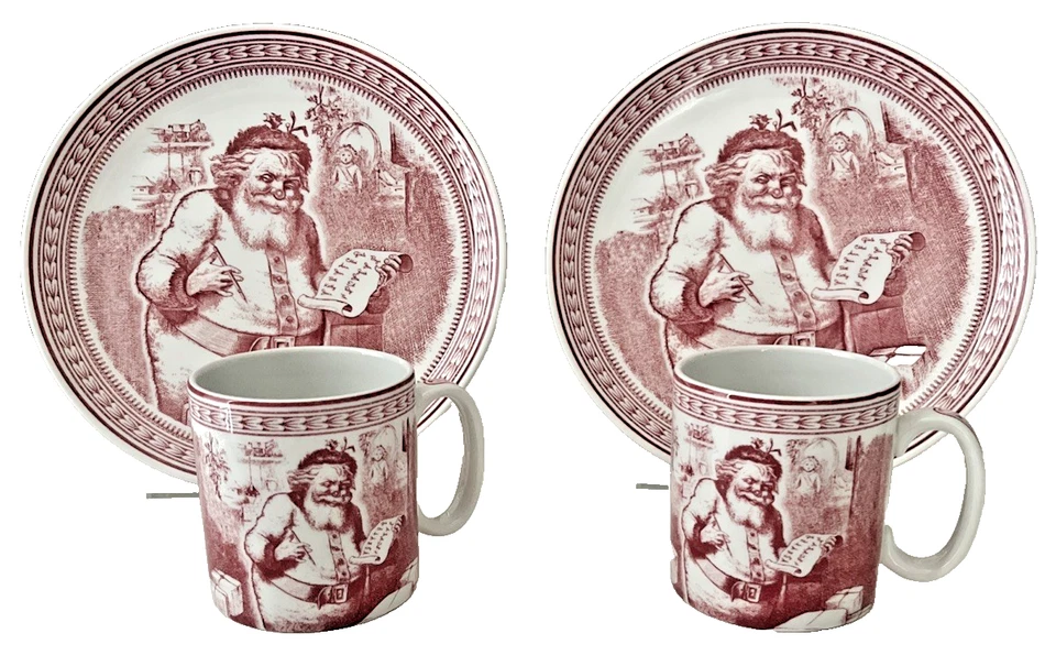 Spode Saint Nick Plate Mug Set x2 Williams Sonoma Red England Christmas 2004 - Image 1 of 4