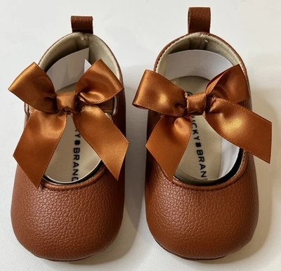 Lucky Brand Baby Crib Shoes Bow 9-12 Months Size 4 Rustic Brown Girls NEW - Image 1 of 4
