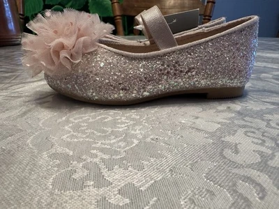 NWT Baby Toddler Girl size 5 Cat & Jack RUE Pink Tulle Glitter Ballet Flat Shoes - Image 1 of 4