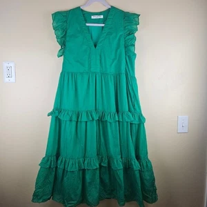Abito Amanda Uprichard verde smeraldo chiffon camomilla midi a strati taglia X large - Foto 1 di 8