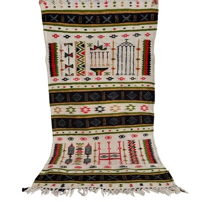 Rare Vintage Berber Wool Rug Handwoven Moroccan Rug Tribal Kilim Boujaad Carpet - Image 1 of 4