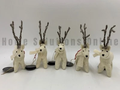 West Elm Pure Felt Reindeer Stag Antler Animal Scarf Ornaments S/5 4" #9085