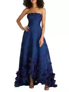 Theia Couture Charlie Strapless Gown High-Low maxi dress navy blue $995 12 - Picture 1 of 8