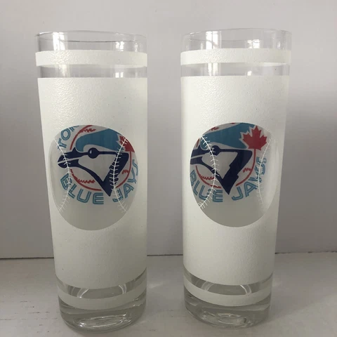 Vintage Toronto Blue Jays Glasses X 2 Frosted Highball 12 Oz 1990’s Baseball MLB Cover