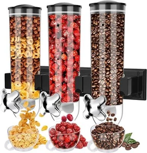 Triple Food Dispenser Cereal Dispenser Dry Food Dispenser Wall Mounted for Home - Picture 1 of 10