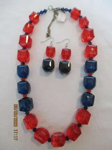 Ole Miss Rebels Plastic Cubie Necklace 17" and Earrings Cover
