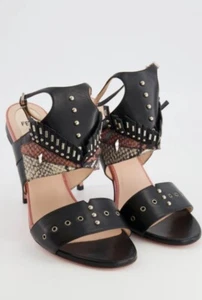 FENDI Rocker Bug Studded Leather Sandal Ankle Strap Slingback Shoes 37/7 NIB - Picture 1 of 10