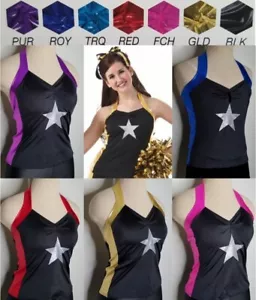 Sidelines HALTER TOP Dance Costume Black w/Color & Size Choice Silver STAR - Picture 1 of 21
