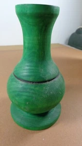 STAINED GREEN WOODEN VASE about 5 1/2" X 4" HANDCRAFTED - Picture 1 of 5