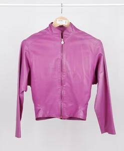 Women's Gianni Versace 100% Leather Pink Jacket Size 40 - Picture 1 of 13