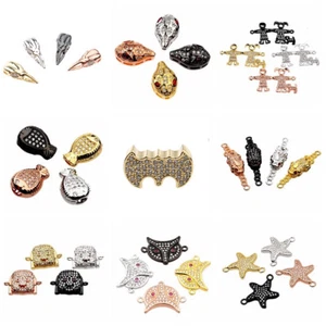 Zircon Micro Pave Batman Bird Fox Fish Snake Evil Connector Charm Beads Bracelet - Picture 1 of 22