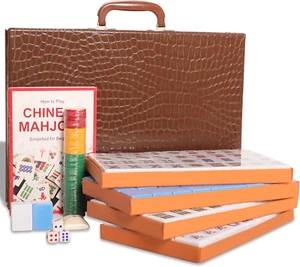 Chinese Mahjong Set, Mahjong Game Set with 146 Numbered Large Tiles (1.5", Blue) - Picture 1 of 8