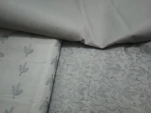 Lot Of 2 Grey Floral Eyelet Fabric 90"X 40"  Different Designs Chickenkari Laun  - Picture 1 of 15