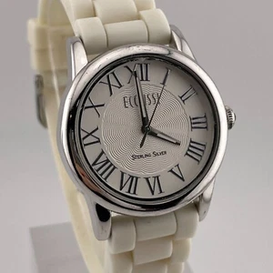 Ecclissi Sterling Silver Watch Womens 34mm Case White Rubber Band Quartz - Picture 1 of 13