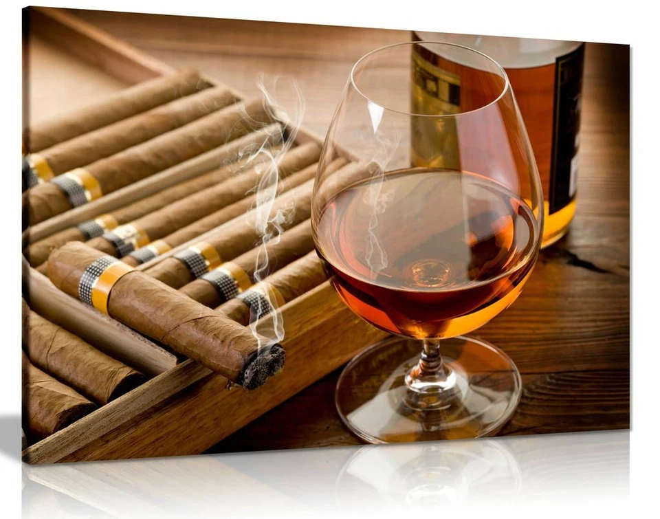 Impression photo art mural homme grotte marron liqueur dans une tasse avec toile cigare