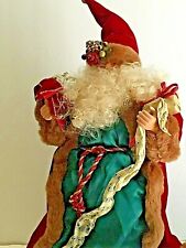 Vtg Father Christmas Tree Topper/Table Velvet Robe Hat Faux Fur French Horn 23"T