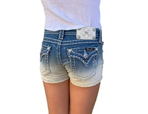Girls Miss Me Jeans Shorts Low Rise Ombre Light Flap Pocket Denim Kids 10 DEFECT - Picture 1 of 8
