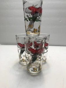 Hazel Atlas Pheasants Hunting Highball Tumbler Glasses 10 ounce Set of 4 - Picture 1 of 12