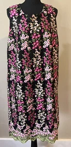 Vestido Tahari ASL Negro Rosa Floral Bordado Sin Mangas Forrado Talla 18W - Imagen 1 de 13