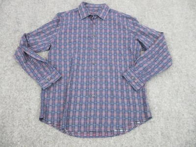 Camisa Tasso Elba Para Hombre Adulto Mediana Azul Rosa A Cuadros Abotonada Ligera Preppy Foto 1 de 4