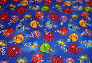ROBERT KAUFMAN NOVELTY FOOTBALL HELMETS COTTON FABRIC COLORFUL SPORTS CLUB 2 YDS - Picture 1 of 4