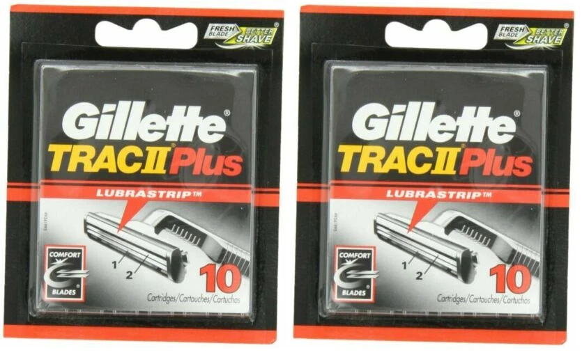 2 paquetes, 20 hojas de afeitar Gillette Trac II Plus genuinas en total con tira de lubricación  Foto 1 de 1